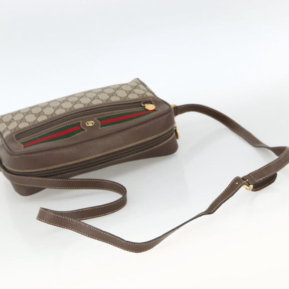 GUCCI GG Supreme Web Sherry Line Shoulder Bag PVC Beige Gold Red Auth SW2209