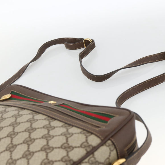 GUCCI GG Supreme Web Sherry Line Shoulder Bag PVC Beige Gold Red Auth SW2209