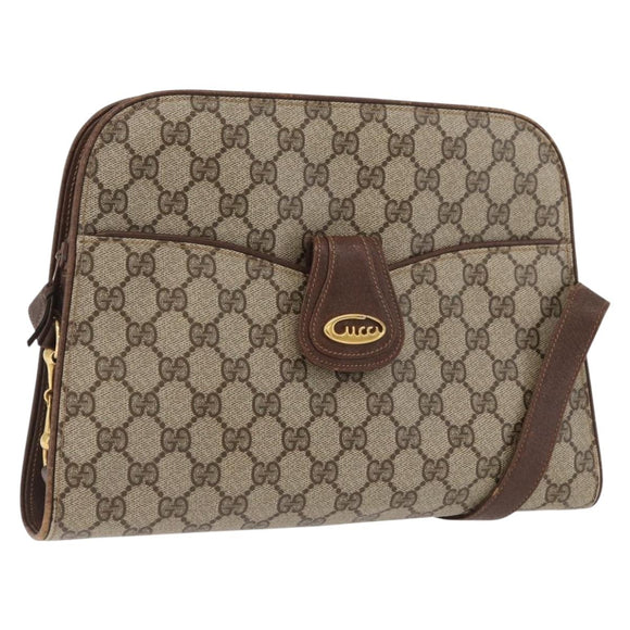 GUCCI GG Supreme Shoulder Bag PVC Beige Gold Auth SW2211