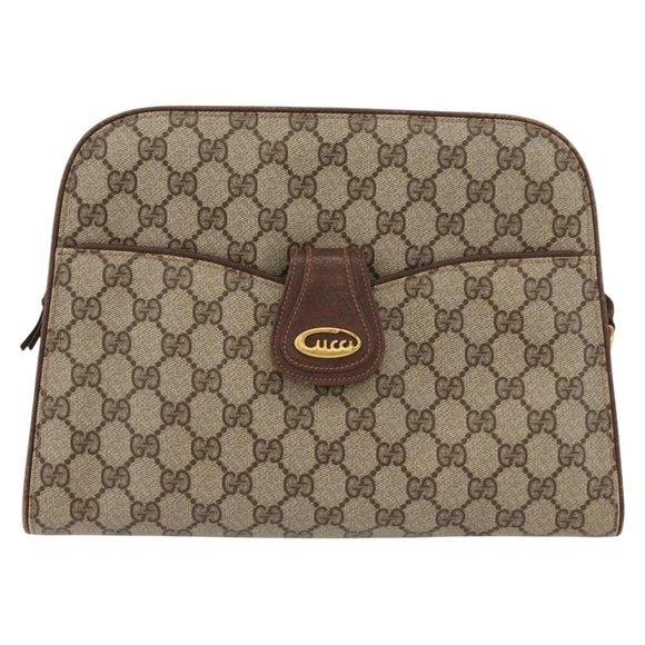 GUCCI GG Supreme Shoulder Bag PVC Beige Gold Auth SW2211