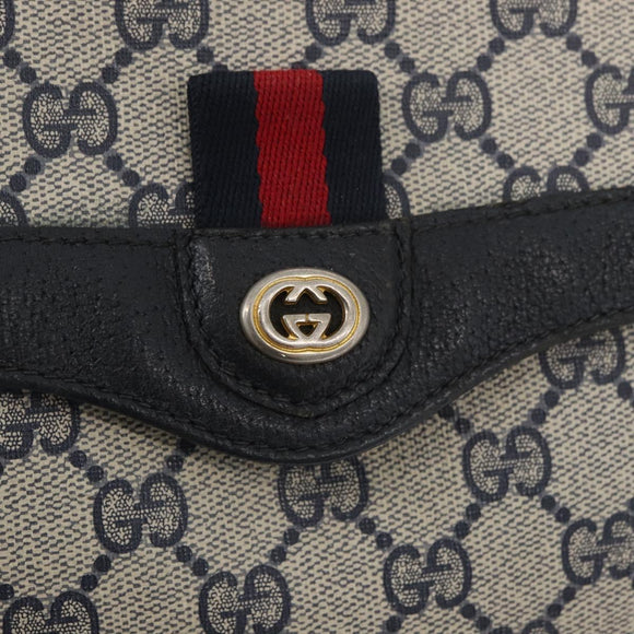 GUCCI GG Supreme Sherry Line Bag PVC Navy Gold Red 904 02 084 Auth SW2212