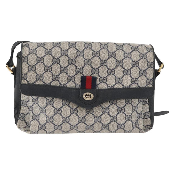 GUCCI GG Supreme Sherry Line Bag PVC Navy Gold Red 904 02 084 Auth SW2212