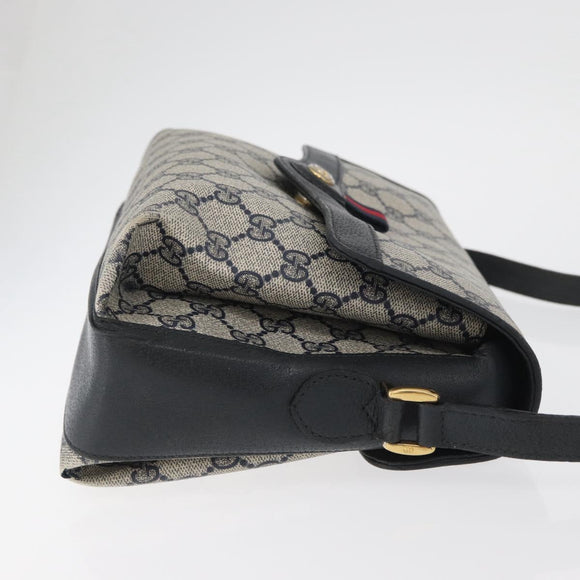 GUCCI GG Supreme Sherry Line Bag PVC Navy Gold Red 904 02 084 Auth SW2212