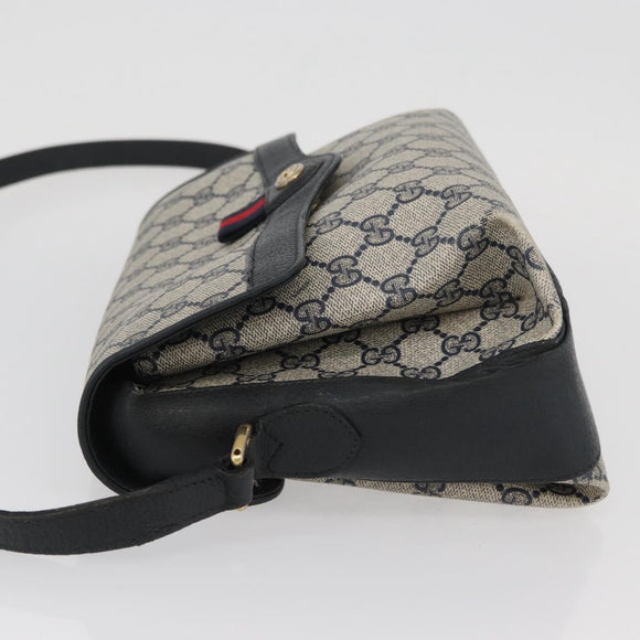 GUCCI GG Supreme Sherry Line Bag PVC Navy Gold Red 904 02 084 Auth SW2212
