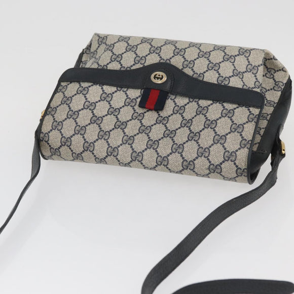 GUCCI GG Supreme Sherry Line Bag PVC Navy Gold Red 904 02 084 Auth SW2212
