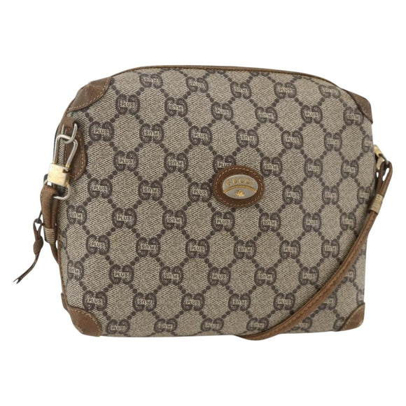GUCCI GG Plus Supreme Shoulder Bag PVC Beige Gold Auth SW2213
