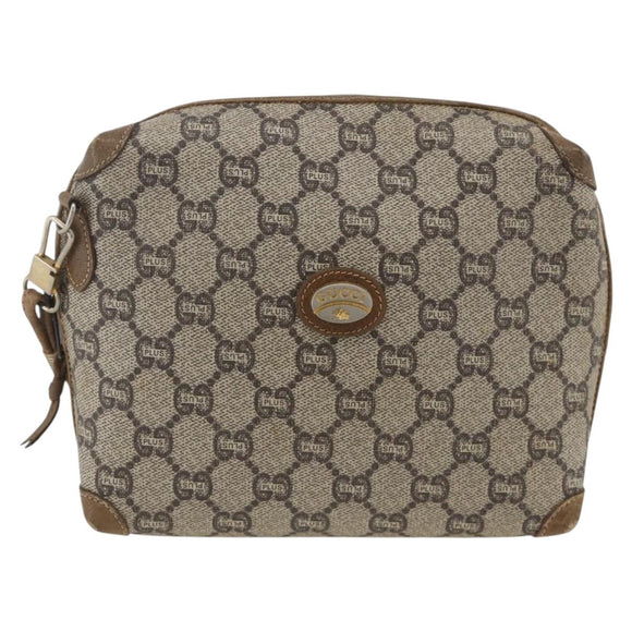 GUCCI GG Plus Supreme Shoulder Bag PVC Beige Gold Auth SW2213