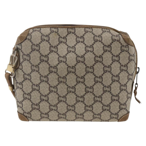 GUCCI GG Plus Supreme Shoulder Bag PVC Beige Gold Auth SW2213