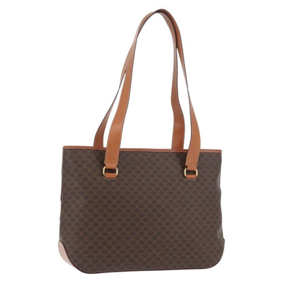 CELINE Macadam Canvas Tote Bag PVC Leather Brown Gold Auth SW2215A