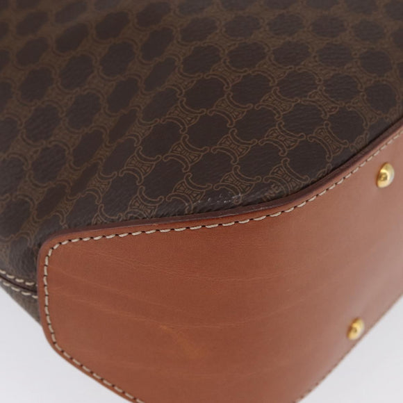 CELINE Macadam Canvas Tote Bag PVC Leather Brown Gold Auth SW2215A