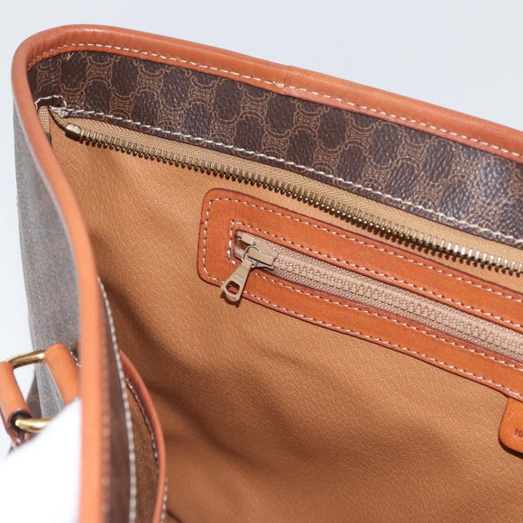CELINE Macadam Canvas Tote Bag PVC Leather Brown Gold Auth SW2215A