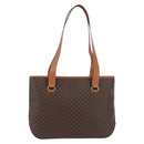 CELINE Macadam Canvas Tote Bag PVC Leather Brown Gold Auth SW2215A-2
