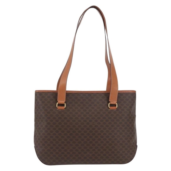 CELINE Macadam Canvas Tote Bag PVC Leather Brown Gold Auth SW2215A
