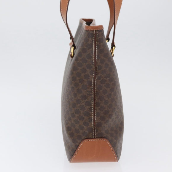 CELINE Macadam Canvas Tote Bag PVC Leather Brown Gold Auth SW2215A