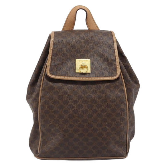 CELINE Macadam Canvas Backpack PVC Leather Brown Gold Auth SW2219