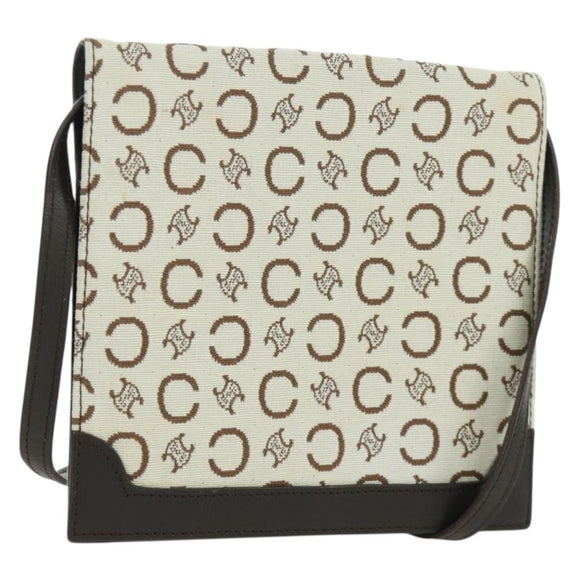 CELINE C Macadam Canvas Shoulder Bag Ivory Gold Auth SW2223A
