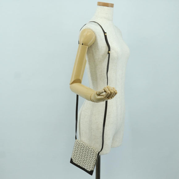 CELINE C Macadam Canvas Shoulder Bag Ivory Gold Auth SW2223A
