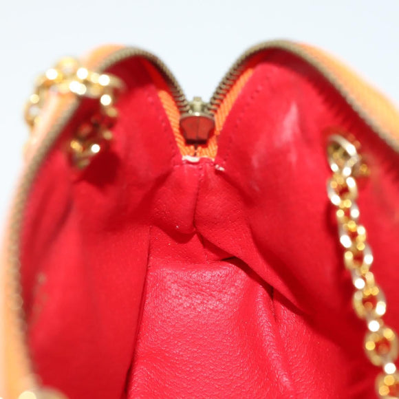 CELINE Chain Shoulder Bag Leather Orange Gold Auth SW2229A