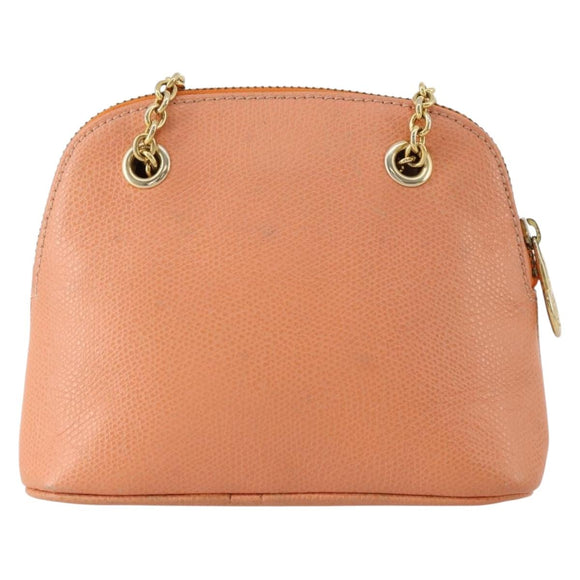 CELINE Chain Shoulder Bag Leather Orange Gold Auth SW2229A