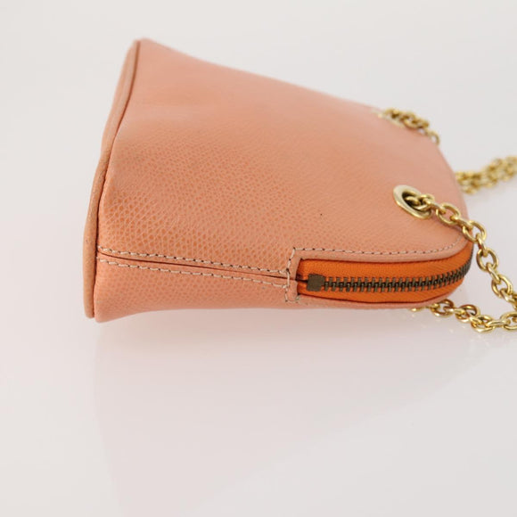 CELINE Chain Shoulder Bag Leather Orange Gold Auth SW2229A
