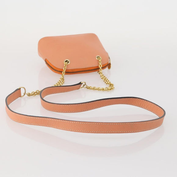 CELINE Chain Shoulder Bag Leather Orange Gold Auth SW2229A
