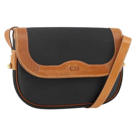 Christian Dior Shoulder Bag Coated Canvas Black Gold Auth SW2237