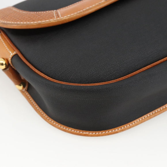 Christian Dior Shoulder Bag Coated Canvas Black Gold Auth SW2237