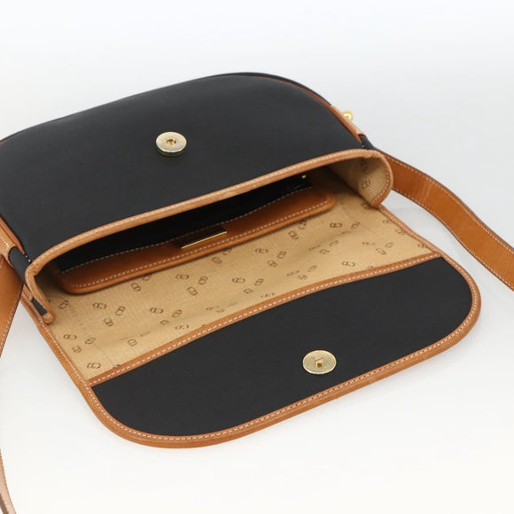 Christian Dior Shoulder Bag Coated Canvas Black Gold Auth SW2237