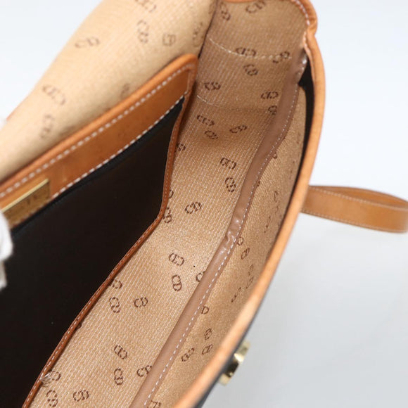 Christian Dior Shoulder Bag Coated Canvas Black Gold Auth SW2237