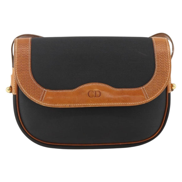Christian Dior Shoulder Bag Coated Canvas Black Gold Auth SW2237