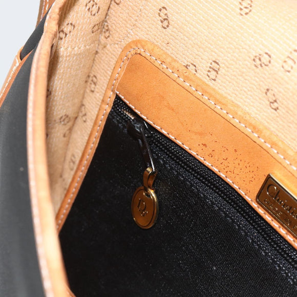 Christian Dior Shoulder Bag Coated Canvas Black Gold Auth SW2237