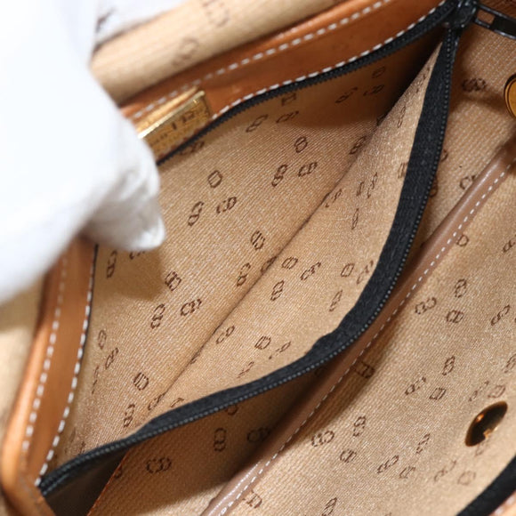 Christian Dior Shoulder Bag Coated Canvas Black Gold Auth SW2237