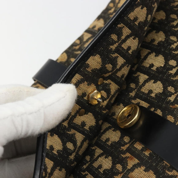 Christian Dior Trotter Canvas Shoulder Bag Navy Gold Auth SW2239