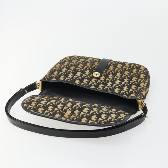 Christian Dior Trotter Canvas Shoulder Bag Navy Gold Auth SW2239