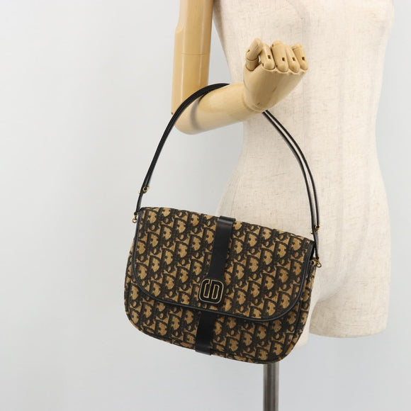 Christian Dior Trotter Canvas Shoulder Bag Navy Gold Auth SW2239