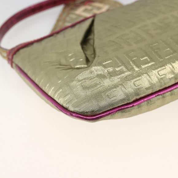 FENDI Zucchino Canvas Hand Bag Gold Auth SW2240A
