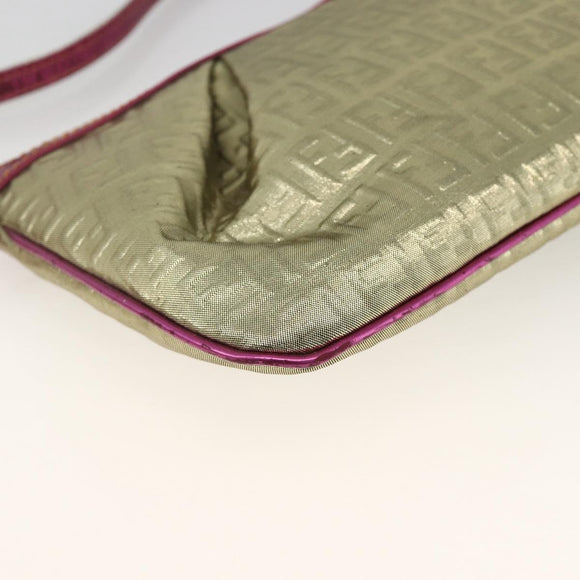 FENDI Zucchino Canvas Hand Bag Gold Auth SW2240A