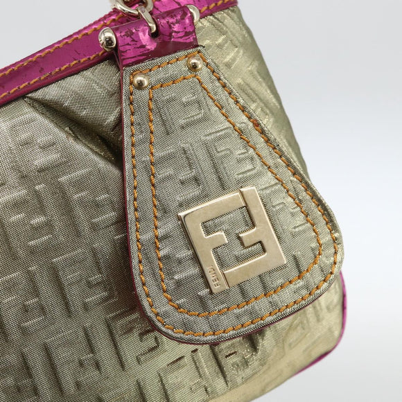 FENDI Zucchino Canvas Hand Bag Gold Auth SW2240A