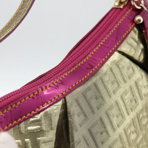 FENDI Zucchino Canvas Hand Bag Gold Auth SW2240A