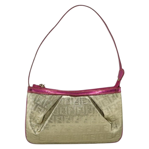FENDI Zucchino Canvas Hand Bag Gold Auth SW2240A