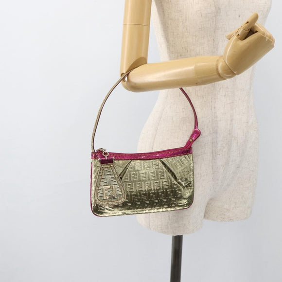 FENDI Zucchino Canvas Hand Bag Gold Auth SW2240A