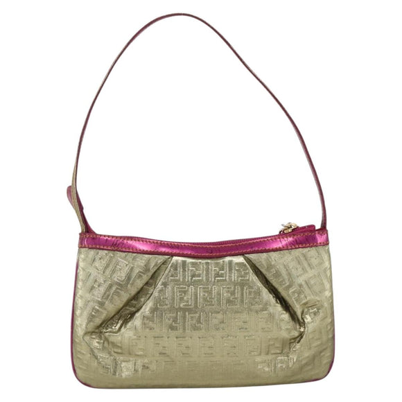 FENDI Zucchino Canvas Hand Bag Gold Auth SW2240A