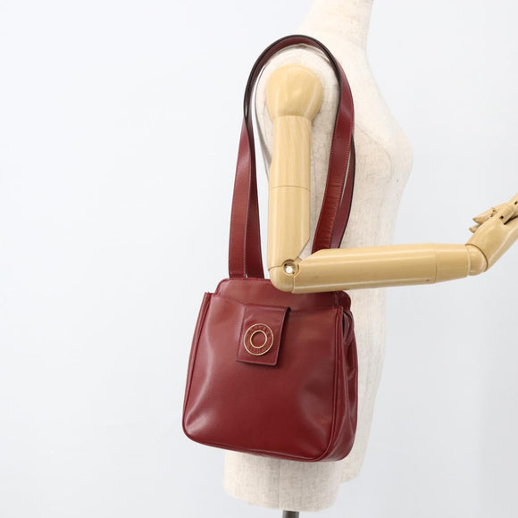 CELINE Circle Tote Bag Leather Gold Bordeaux Auth SW2245A