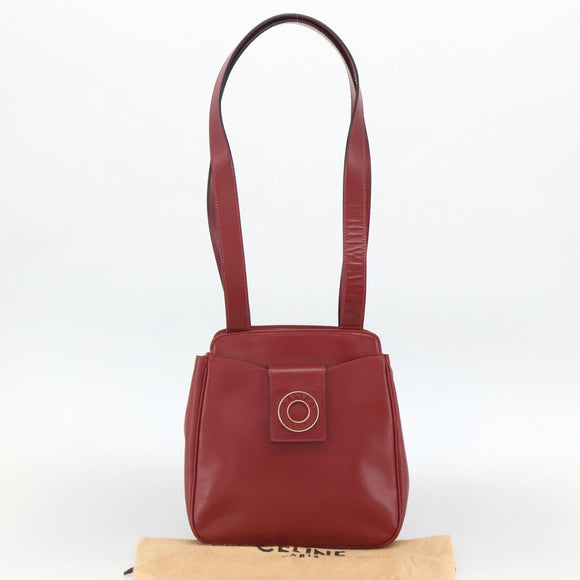 CELINE Circle Tote Bag Leather Gold Bordeaux Auth SW2245A