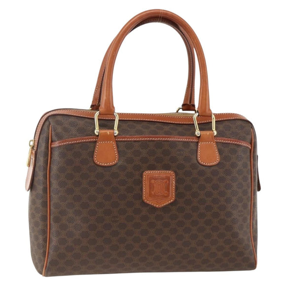 CELINE Macadam Canvas Hand Bag PVC Leather Brown Gold Auth SW2247A