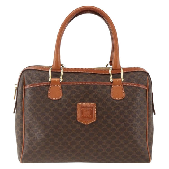 CELINE Macadam Canvas Hand Bag PVC Leather Brown Gold Auth SW2247A