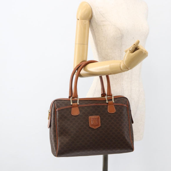 CELINE Macadam Canvas Hand Bag PVC Leather Brown Gold Auth SW2247A