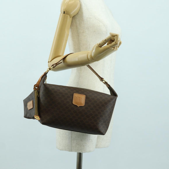 CELINE Macadam Canvas Hand Bag PVC Leather Brown Gold Auth SW2249V