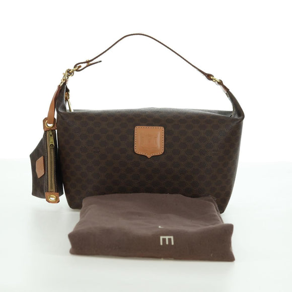 CELINE Macadam Canvas Hand Bag PVC Leather Brown Gold Auth SW2249V