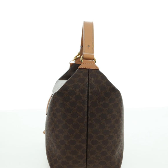 CELINE Macadam Canvas Hand Bag PVC Leather Brown Gold Auth SW2249V